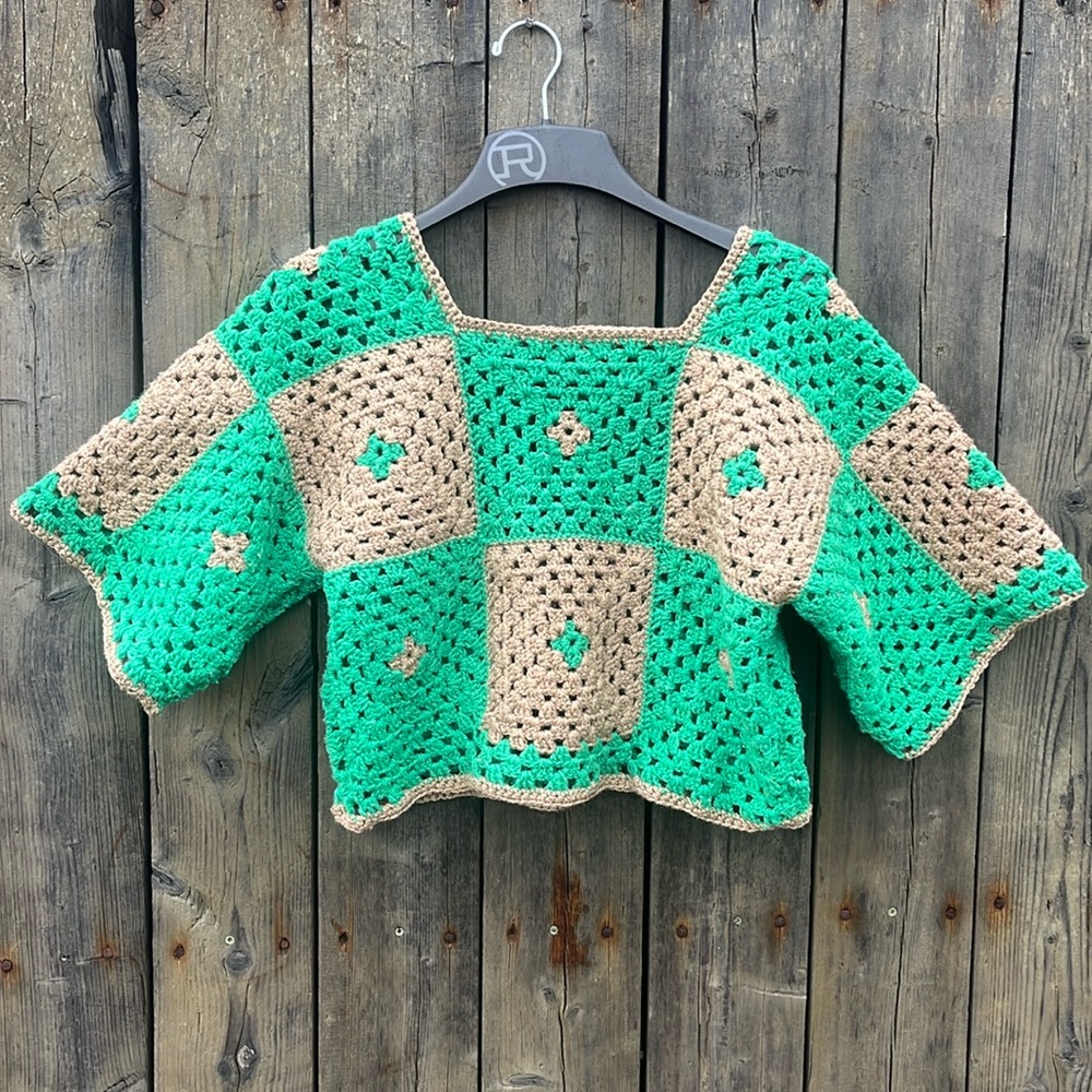 Green and Tan Crochet Sweater
